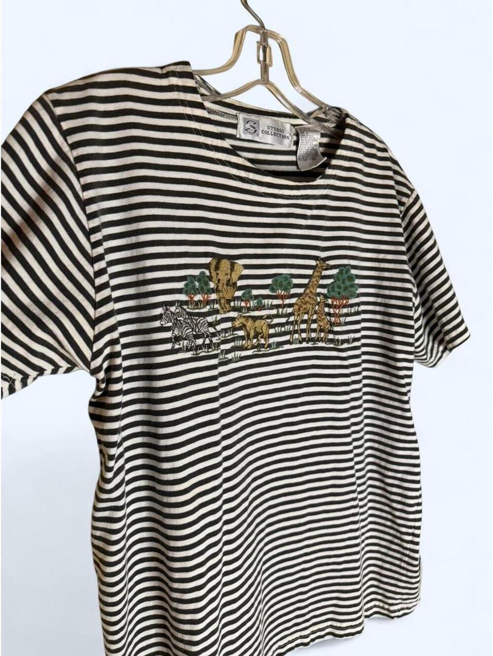Black and white striped Studio Collection vintage animal safari tee
